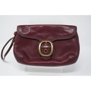 Coach Bleecker Burgundy Buckle Flap Wristlet Zipper Pocket Brass Tone